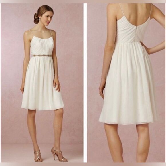 BHLDN hitherto Anthropologie Giselle chiffon dress in cream white winter - Picture 1 of 9